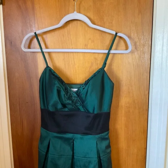 OC by Oleg Cassini Dark Green Black Spaghetti Strap Dress Sz 4 Lined Sequined - Picture 3 of 16